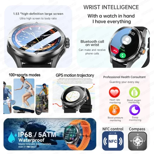 S4 Ultra For Xiaomi Smart Bracelet Men Watch AMOLED HD Screen Bluetooth Call GPS Trajectory NFC Heart Rate Compass SmartWatches - Image 2
