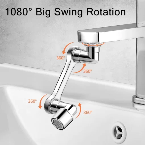 1080° Universal Rotation Faucet Washbasin Robot Arm Tap Dual Mode Sprayer Head Bathroom Sink Splash-proof Swivel Faucet - Image 2
